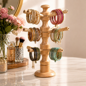 traditional handcrafted wooden Churir Alna (bangle holder) twelve rods for storing jewelry.